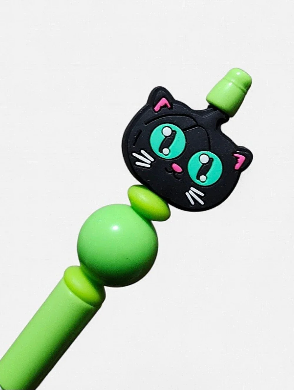 Halloween Black Cat Beaded Ballpoint Twist Pen Green